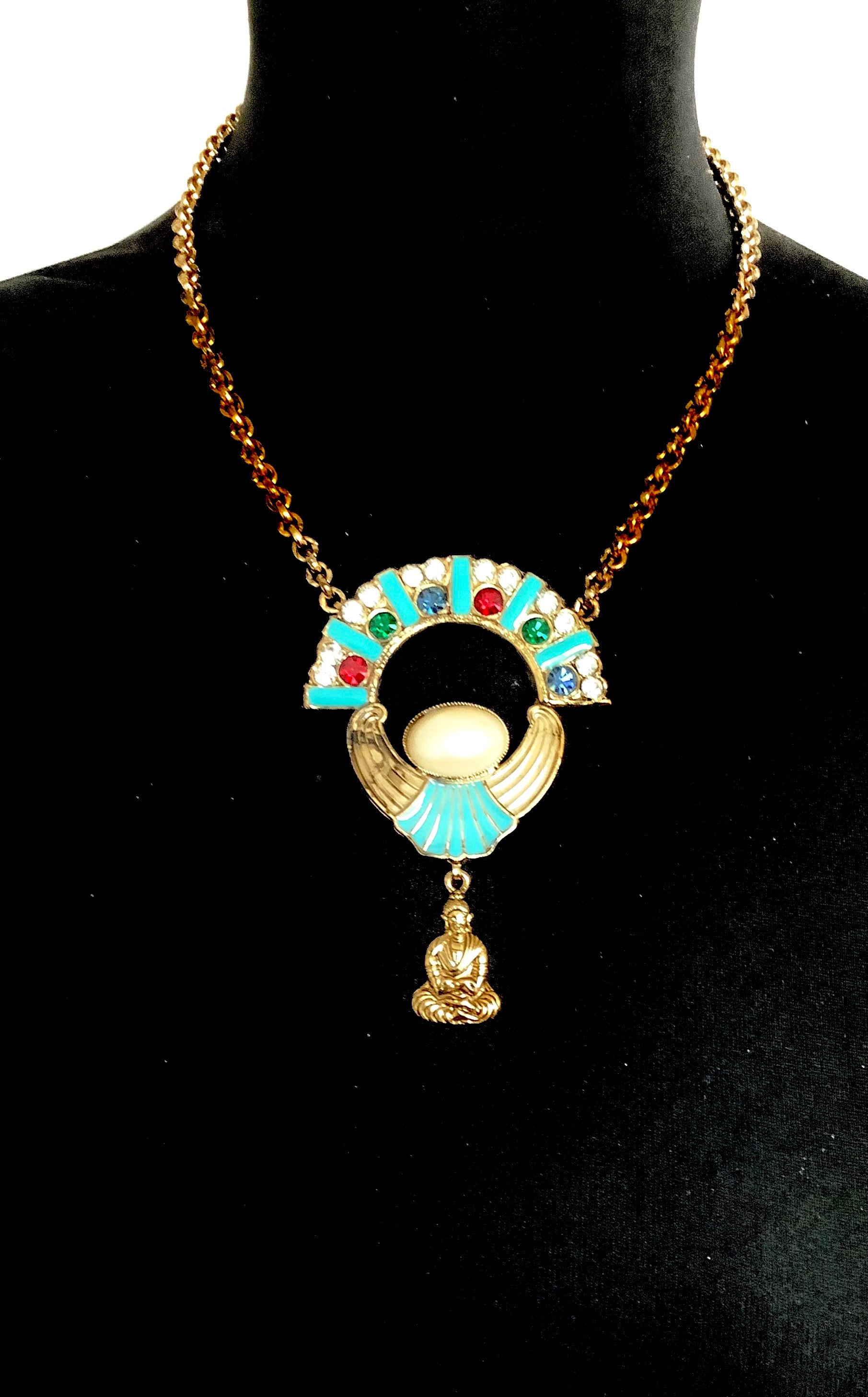 Collier Vintage Années 80/90 - Pendentif Turquoise Sur Lien Anneau Tribal - Style Bohème - Occasion