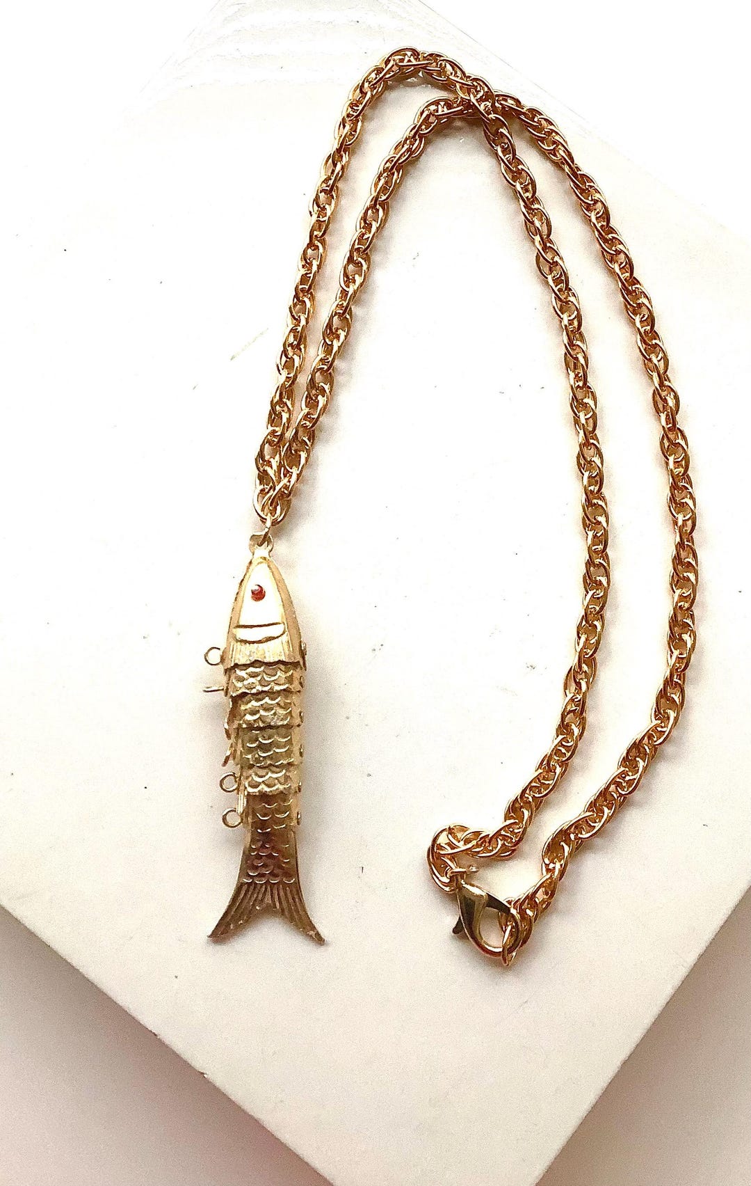 Vintage Gold Articulated Fish Pendant Necklace New Dead Stock - Etsy