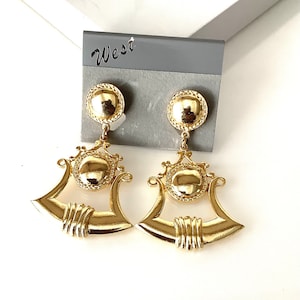 Big Gold Clip On Vintage 80’s Statement Earrings