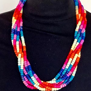 Vintage 80’s Multi Coloured Wooden Beaded Necklace