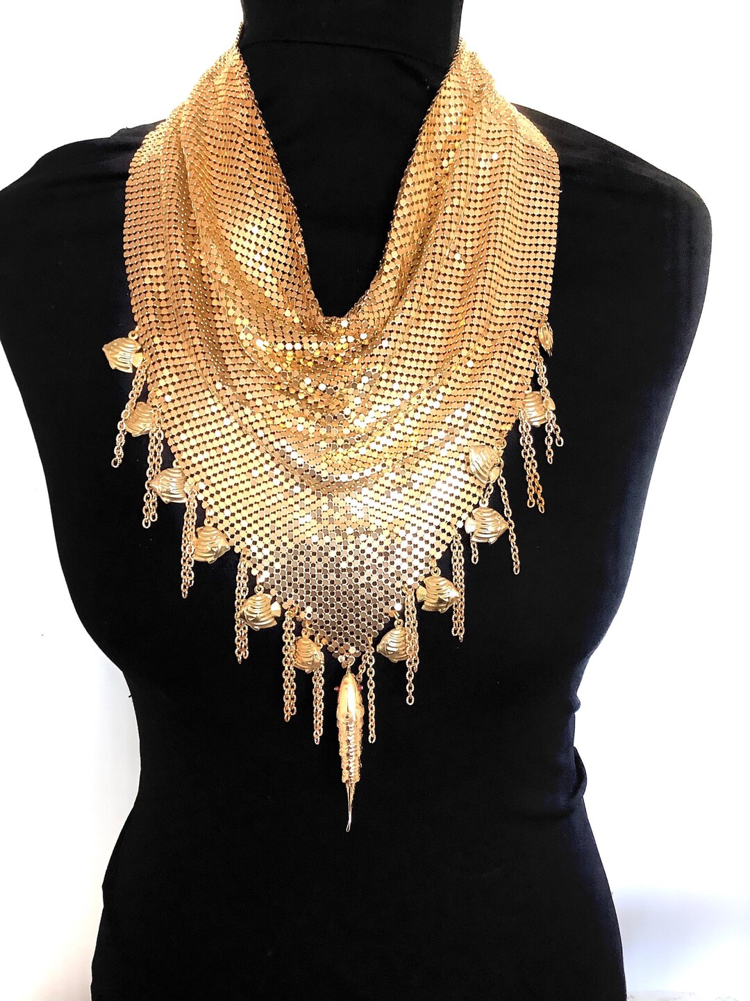 Stunning Gold Chainmail and Fish Charms Neckerchief Necklace - Etsy