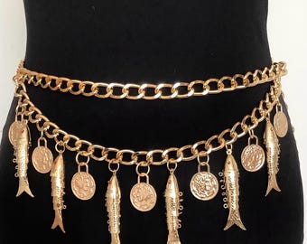 Vintage Gold Toned Queen Elizabeth II Coin Chain Belt  display picture 3