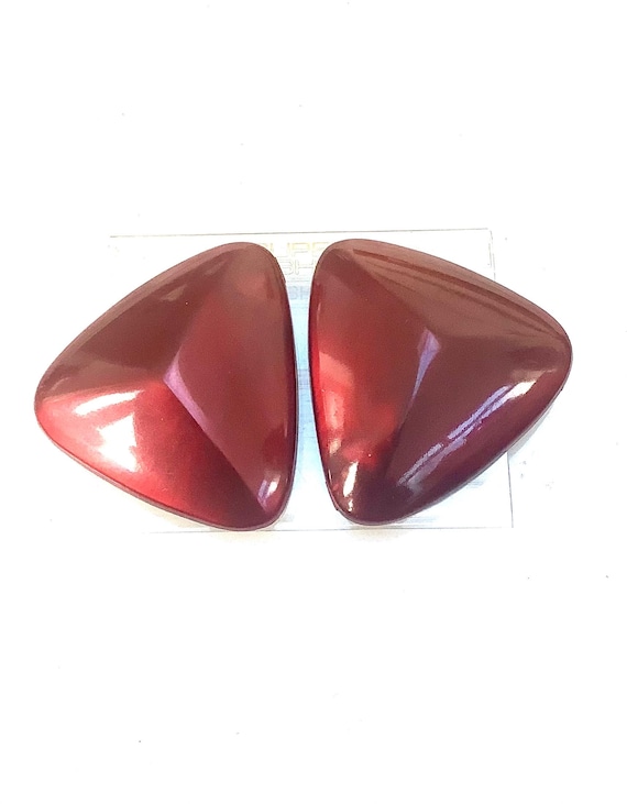 Boucles D'oreille Vintage Clips - Plastique Bordeaux Et Blanc - Hauteur 5,8 Cm - Jamais Portées