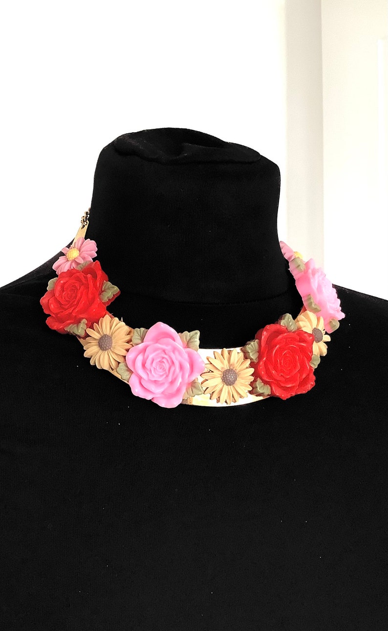 Multi-Coloured Floral Torque Boho Festival Choker Necklace image 7