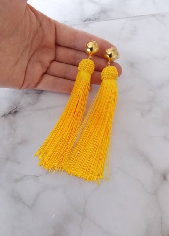 Fashion Silk Tassel Earrings Womens Yellow Fan Fringe Dangle Artisan  Macrame | eBay
