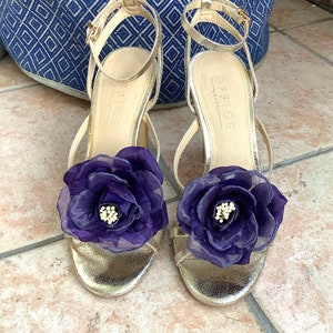 Navy Blue Rose Floral Shoe Clips
