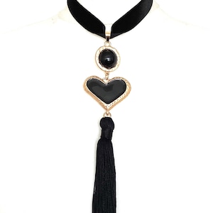 Black Heart and Tassel Velvet Statement Choker