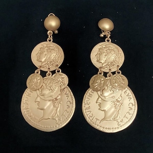 Vintage Gold Coin Drop Earrings