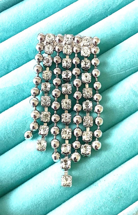 Broche Vintage Strass Blanc Années 80 - Neuf Vieux Stock - Acier - Bijou Fantaisie Femme