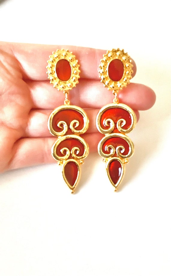 CLIP ON Vintage 90’s Tan and Gold Statement Earri… - image 4