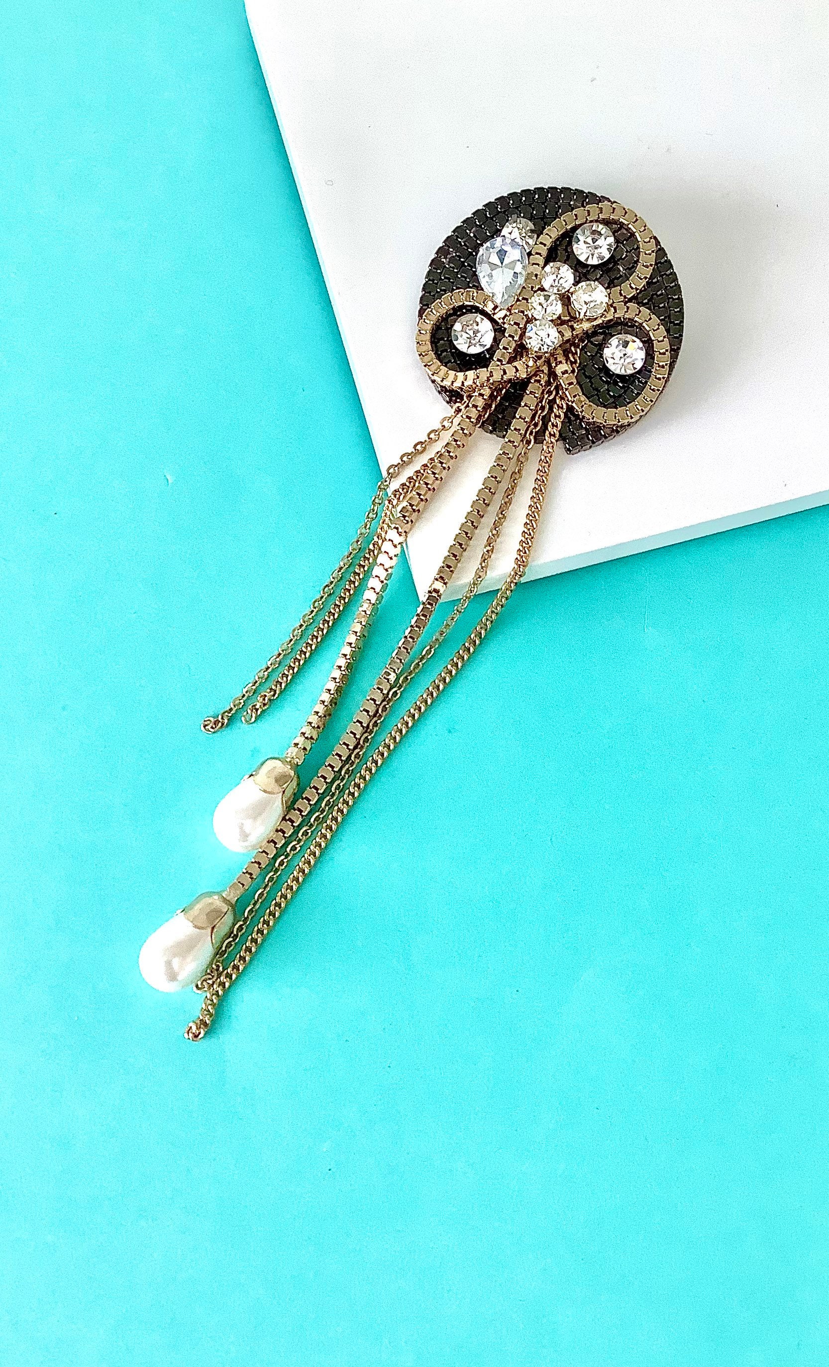 Signée SWAROVSKI broche vintage en métal doré et cristal - France
