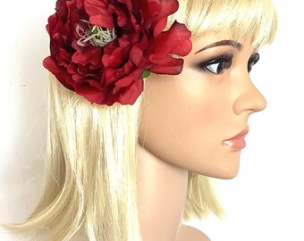 Red Satin Flower Clip – Rhinestone Bridal Brooch Pin - Etsy display picture 3