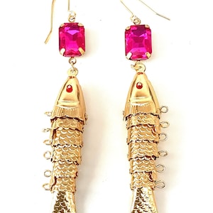 Pink and Gold Fish Vintage Earrings