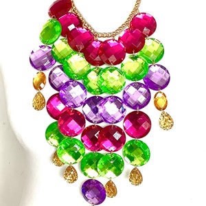 Stunning Acrylic Gem Boho Festival Statement Necklace