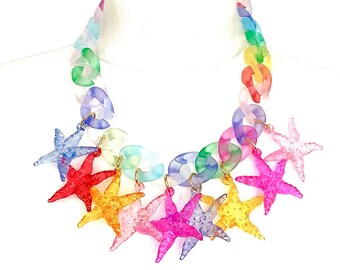 Pastel Starfish Chain Statement Necklace Handmade etsygifts