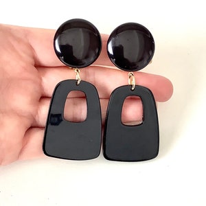 CLIP ON Black Acrylic Drop Handmade Earrings