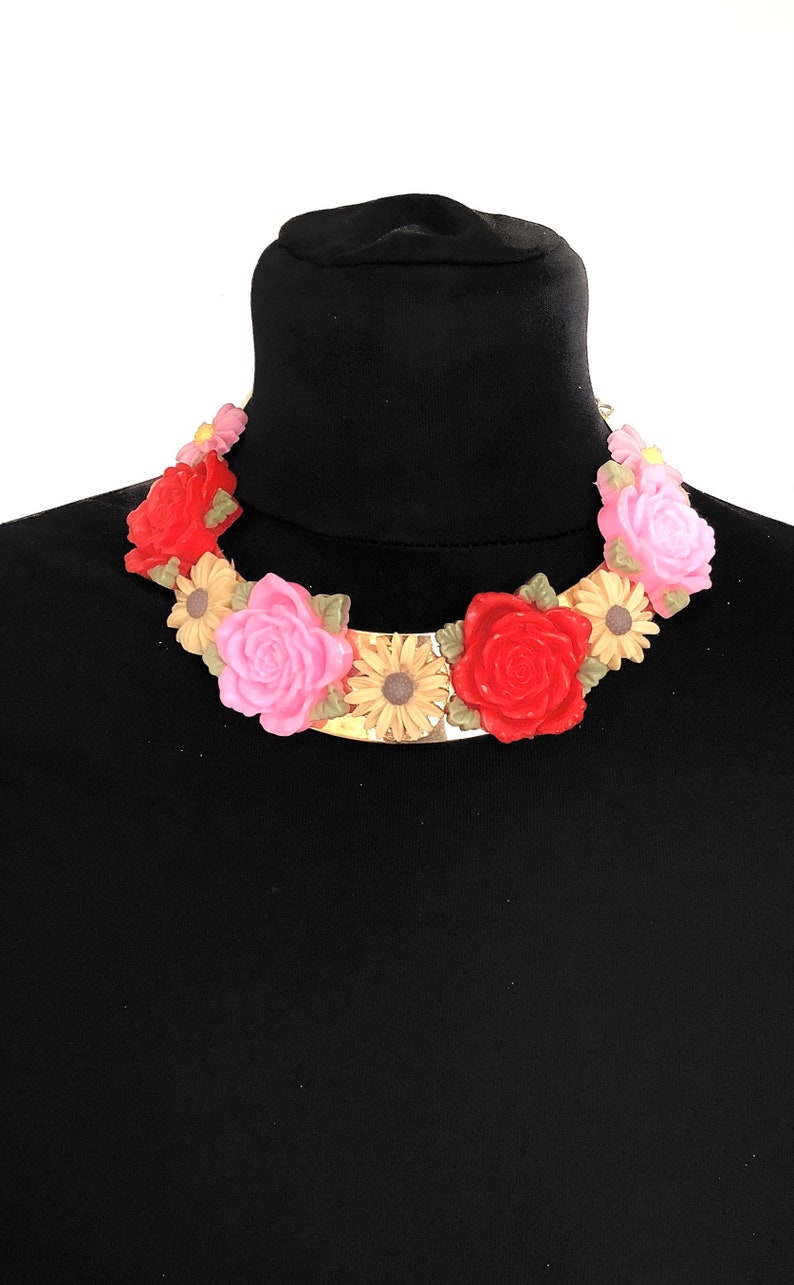 Multi-Coloured Floral Torque Boho Festival Choker Necklace image 3