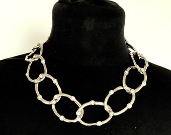 Vintage 90’s Silver and Crystal Chain Statement Necklace