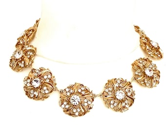 Vintage 80’s Gold and Crystal Statement Necklace New Dead Stock