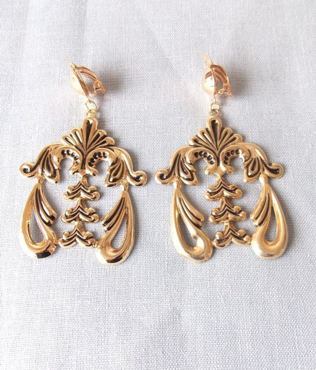 Boucles D'oreilles Clips Années 80 Vintage - Noir Et Vert - Occasion