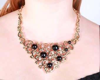 Vintage 90's Gold and Black Baroque Style Statement Necklace