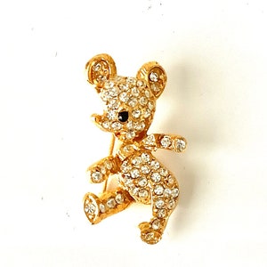 Gold Crystal Teddy Bear VIntage Brooch