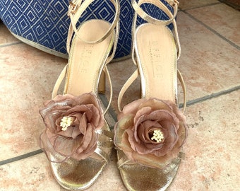 Taupe Rose Floral Shoe Clips Wedding Accessory