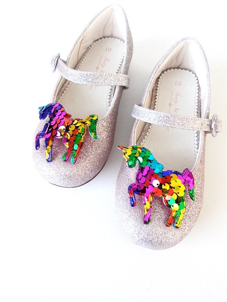 Girls Rainbow Sequin Unicorn Shoe Clips image 1