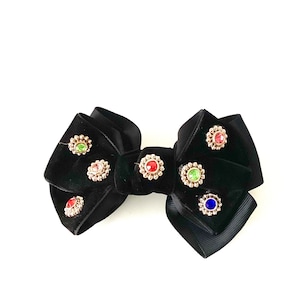 Black Velvet Jewelled Bow Hair Clip Hair Accessories