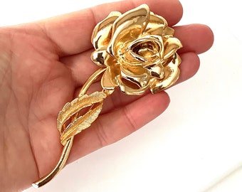 Vintage 80’s Big Gold Rose Brooch