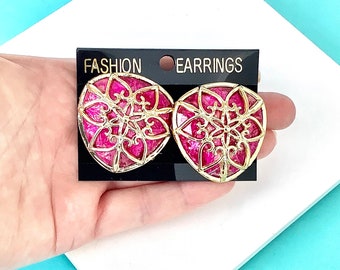 CLIP ON VIntage Pink and Gold 80s Earrings