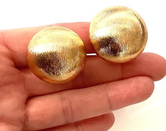 Boucles D'oreilles Vintage Clips Années 80 - Laiton Doré Avec émaux - Grosses Boucles Créateur