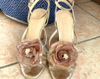 Taupe Floral Rose Shoe Clips