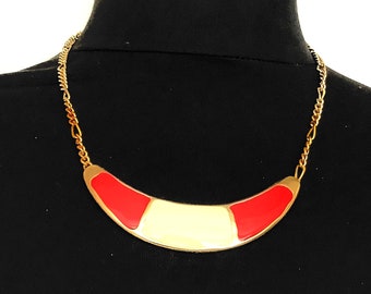 Vintage 80’s Red and Cream Enamel Necklace