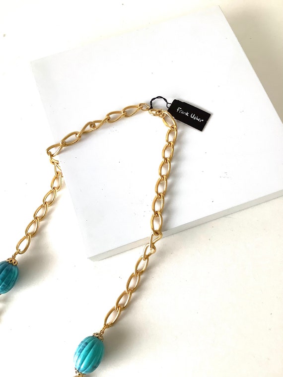 Vintage 80’s Gold and Turquoise Frank Usher Chain… - image 8