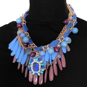 Chunky Blue Bead Layered Statement Necklace
