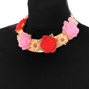 Multi-Coloured Floral Torque Boho Festival Choker Necklace image 1