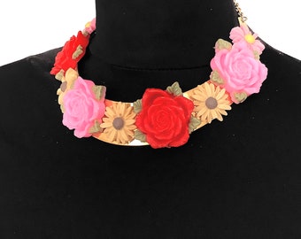 Mehrfarbige Florale Torque Boho Festival Choker Halskette