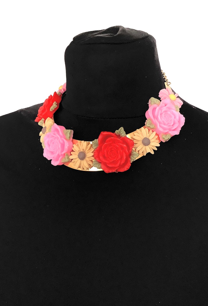 Multi-Coloured Floral Torque Boho Festival Choker Necklace image 1