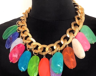 Big Chunky Bead Chain Statement Necklace