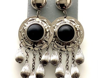 Vintage 80’s Silver and Black Drop Retro Earrings