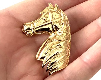 1980s Gold Plated Horse Head Brooch - Etsy