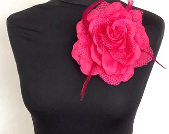 Big Cerise Pink Flower Brooch Hair Clip Wedding Corsage Wedding Accessories