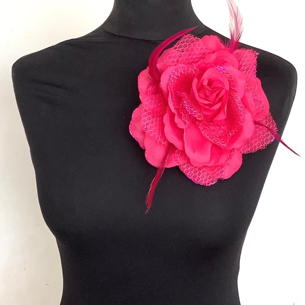 Big Cerise Pink Flower Brooch Hair Clip Wedding Corsage Wedding Accessories