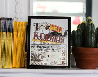 Steel and Wood Image Transfer, Kodak Vintage Sign, Galvanized Steel Wall Art, Kodak Ornament, Historic Atlanta Georgia