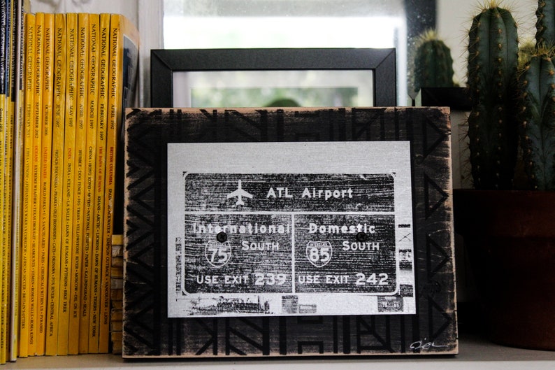 Steel and Wood Image Transfer, Atlanta Hartsfield Jackson Airport Steel Wall Art, Atlanta Metal Wall Art, Tribal Boho Design Atlanta image 1