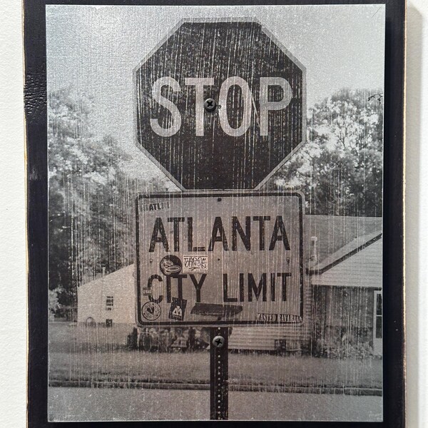 Steel and Wood Image Transfer Art, Atlanta City Limit Steel Wall Art, ATL Unique Decor, Handcrafted in Atlanta