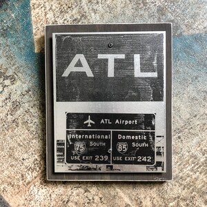Steel and Wood Image Transfer Galvanized Steel Image Transfer, ATL Hartsfield Jackson, Handmade in Atlanta, Atlanta Georgia