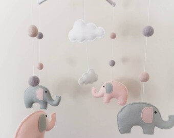pink elephant cot mobile