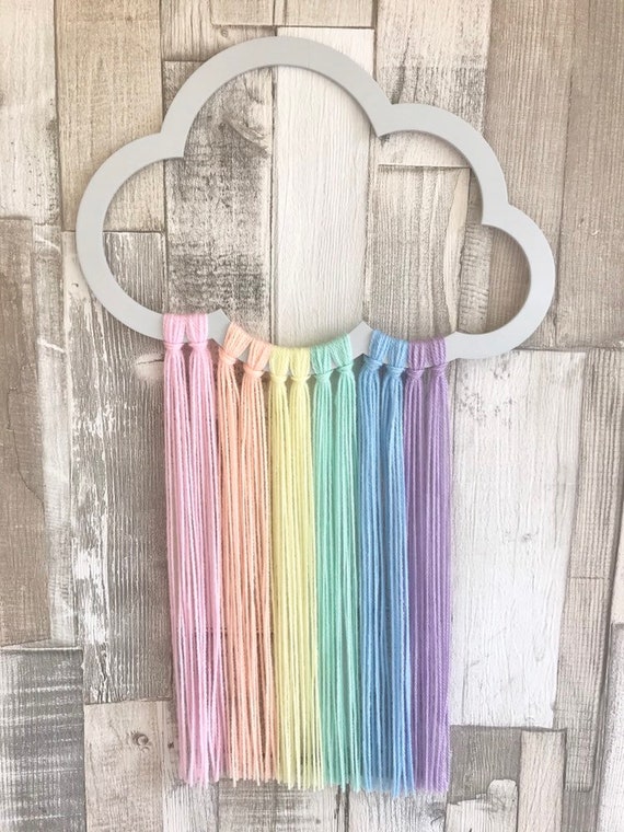 Cloud Wall Hanger Cloud Wall Mobile Cloud Decor Scandi Style Decor Dreamcatcher Mobile Pastel Nursery Rainbow Baby Girls Bedroom Decor